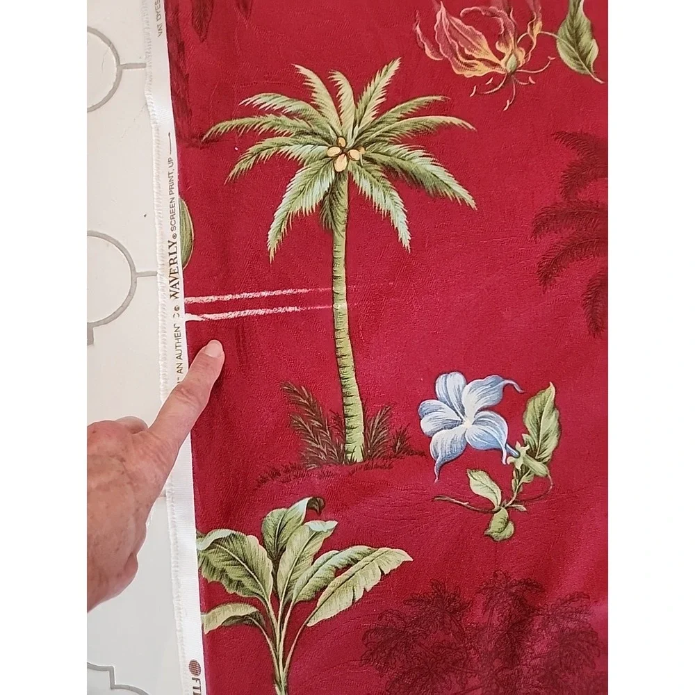 WAVERLY Red KAUAI Damask Palm Tree Hawaii Floral UNCUT Upholstery 10 yards READ